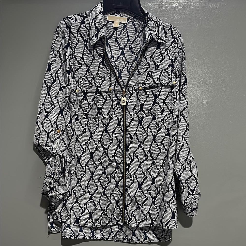 Navy and White Michael Kors Snake Print Blouse